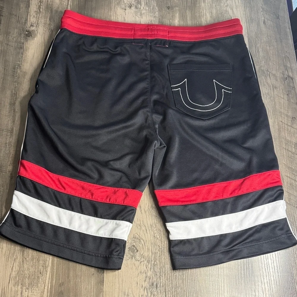 True Religion 90’s  Y2K Black Shorts with Red and White Stripes